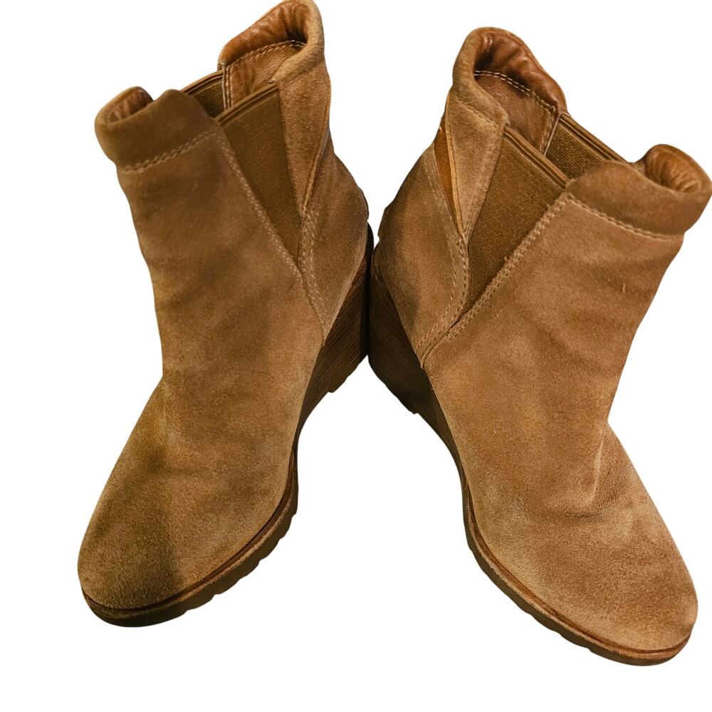 Sorel Suede Chelsea Ankle Boots Tan Camel Block Heel Size 5.5